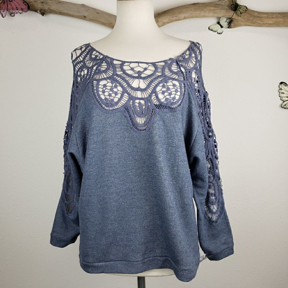 Wishlist denim color fleece material crochet top